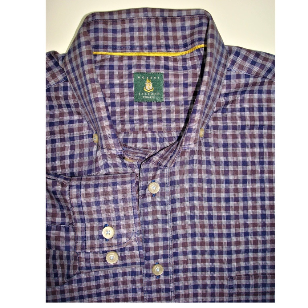 ROBERT TALBOTT "Trim Fit" Blue & Burgundy Checked Long Sleeve Shirt